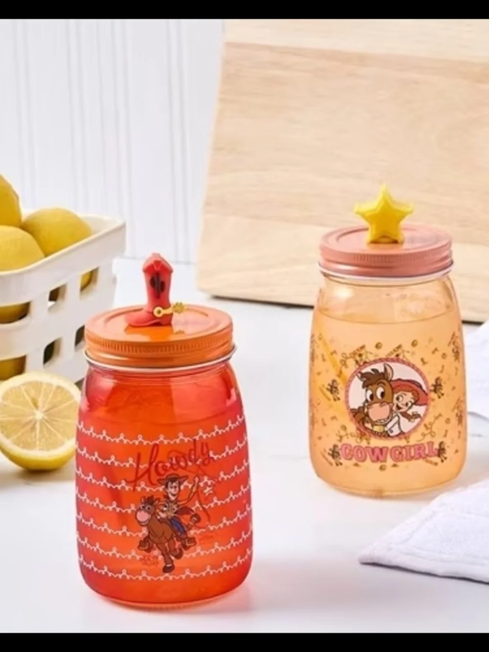 New Disney Toy Story Jessie & Bullseye Glass Mason Jar Bottle With 3d Top 500 Ml